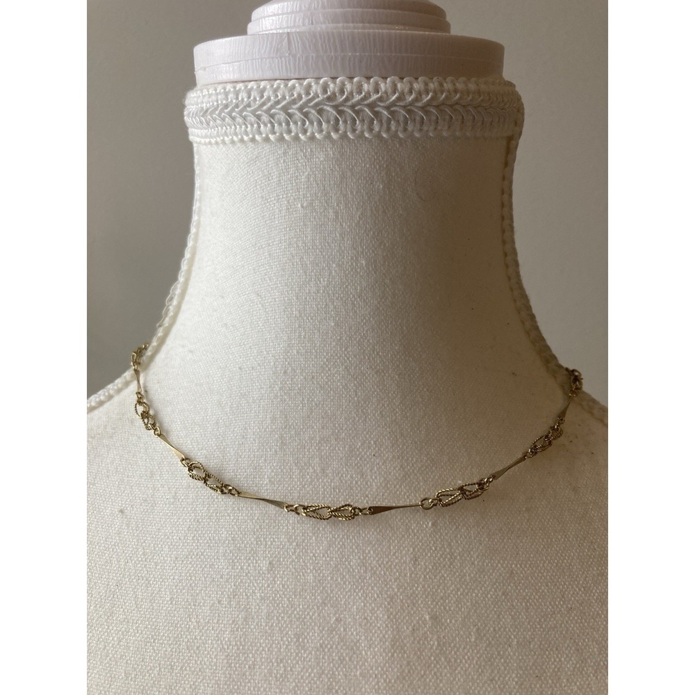 Vintage Gold Tone Delicate Filigree Bar Link Necklace Dainty Choker Everyday